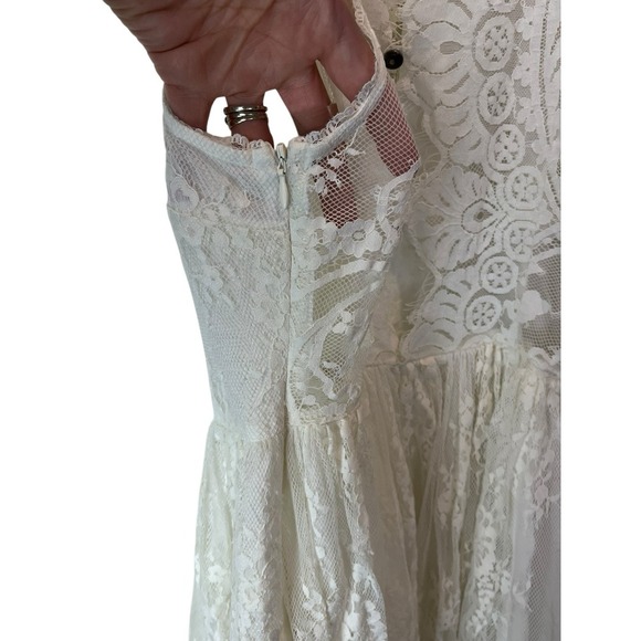Free People Verushka Lace Mini Dress Ivory Size 6 Semi Sheer - Picture 12 of 12